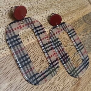 HAND CRAFTED Dressed in Plaid Red/Black/Tan Rectangle Dangle Earrings